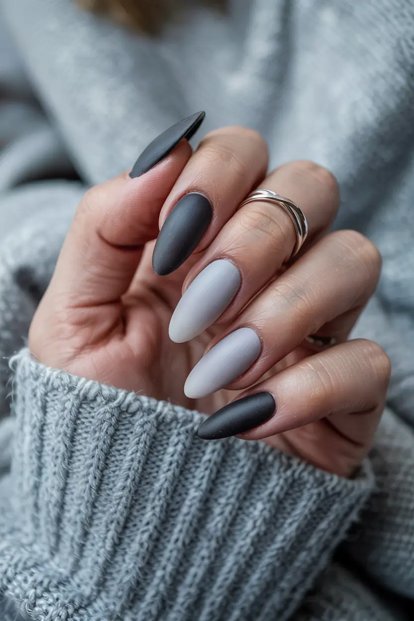 nails almond design winter Matte Charcoal Mood