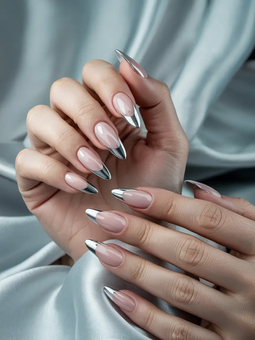 almond nails designs winter french tip Chrome French Perfection