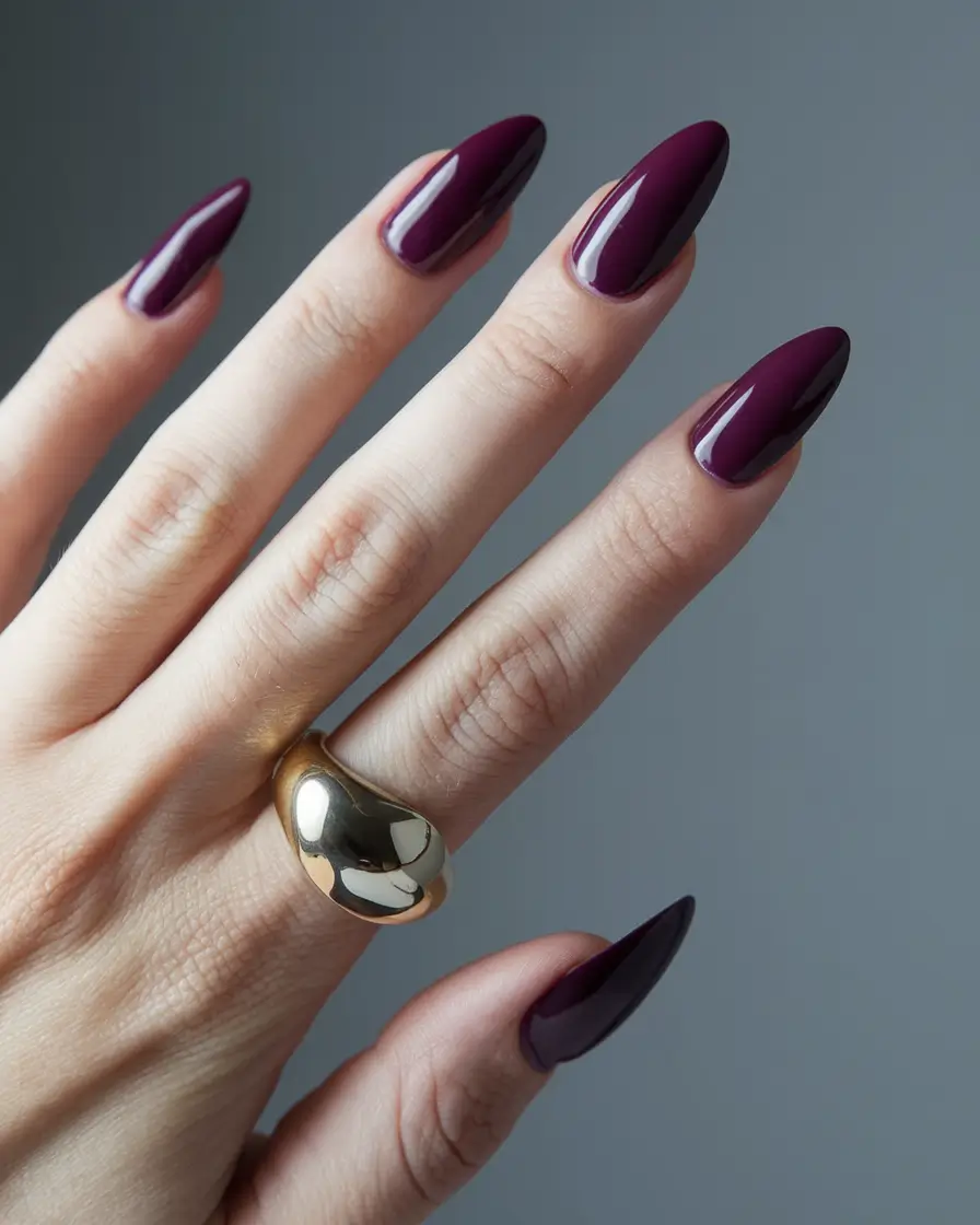 nails almond design red Velvet Merlot