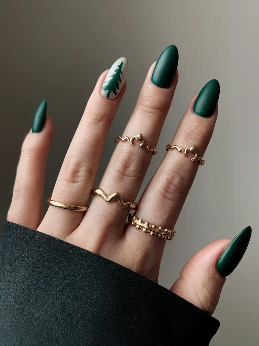 almond nails designs winter matte Evergreen Spirit