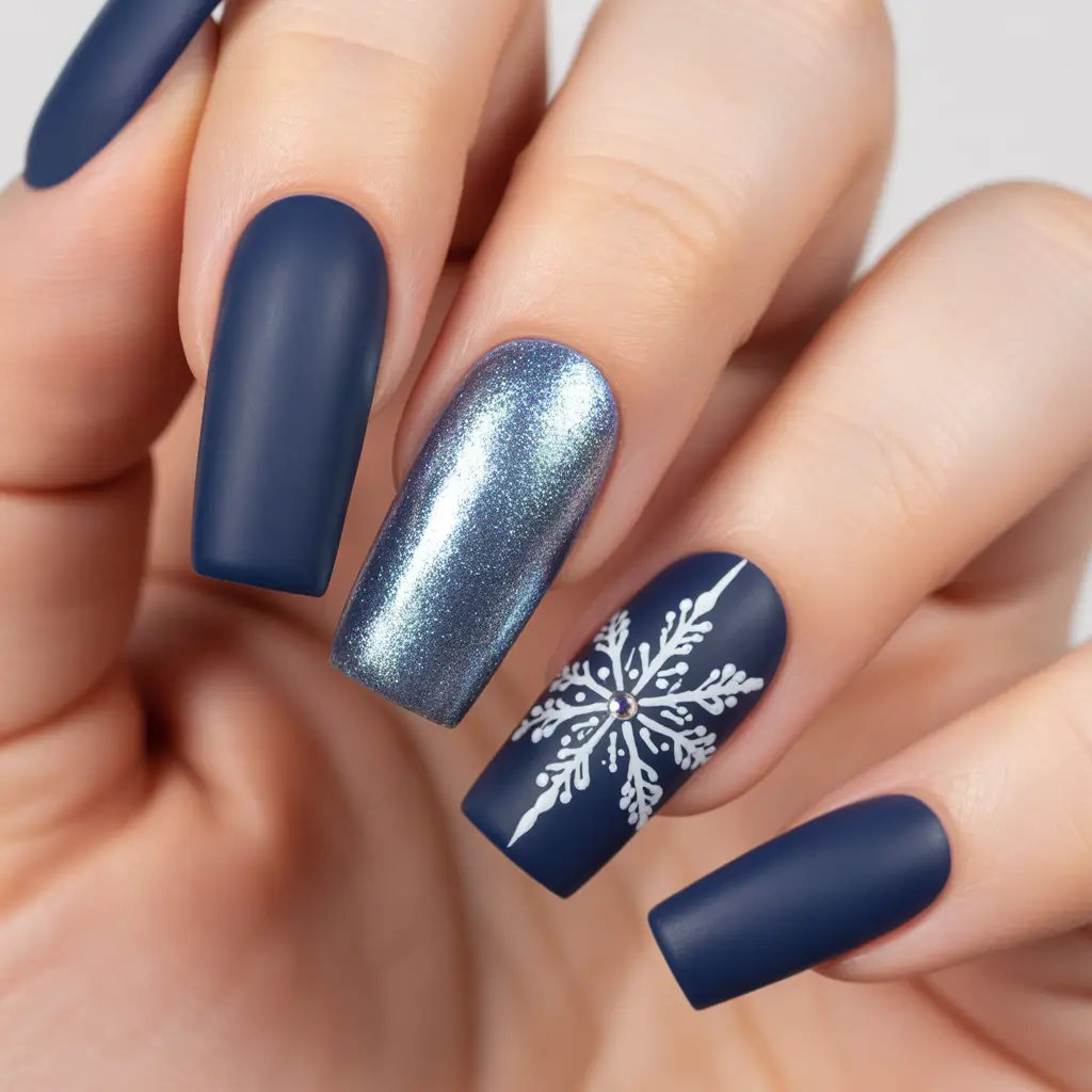 blue christmas nails winter Midnight Frost
