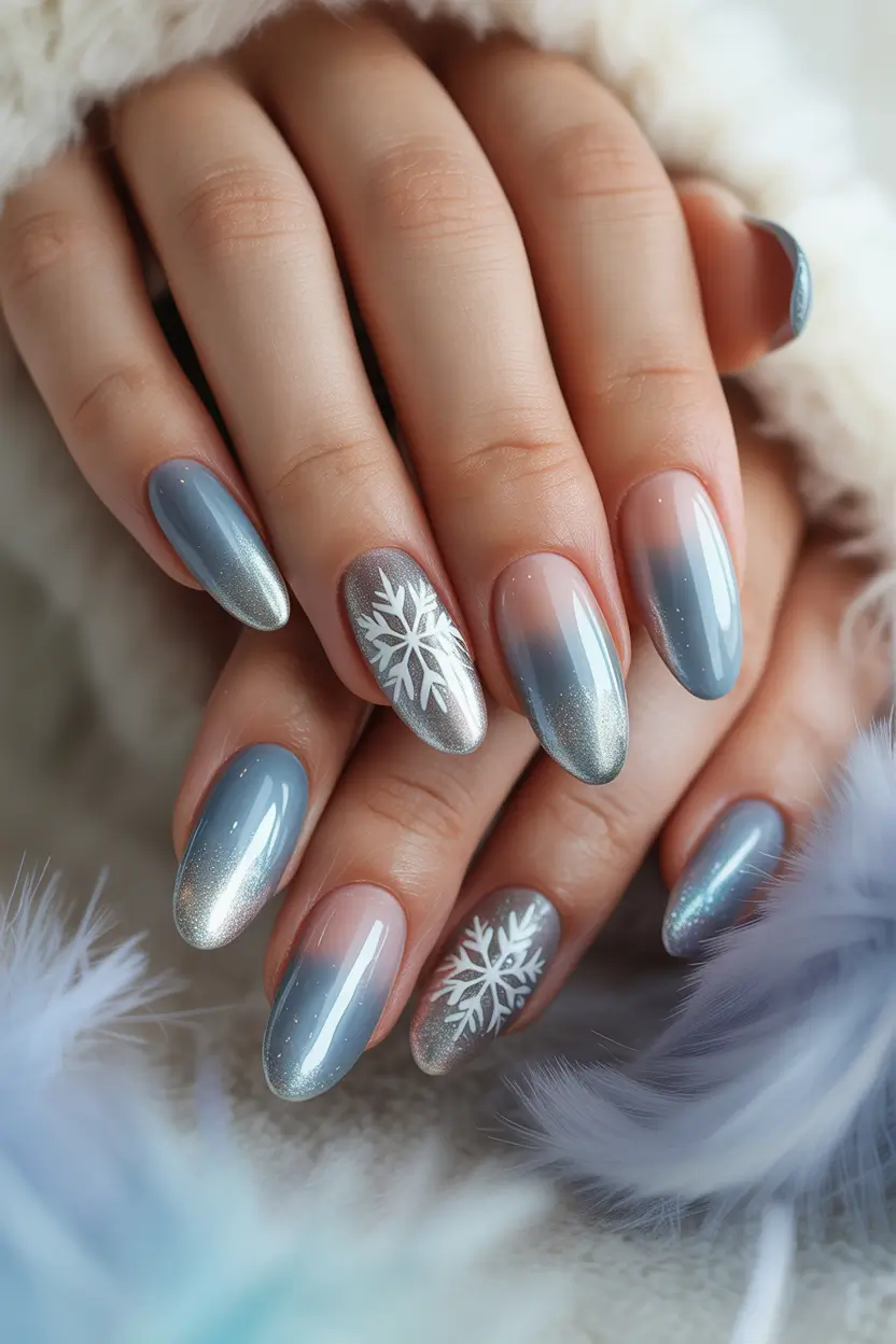 blue christmas nails winter Frost Veil