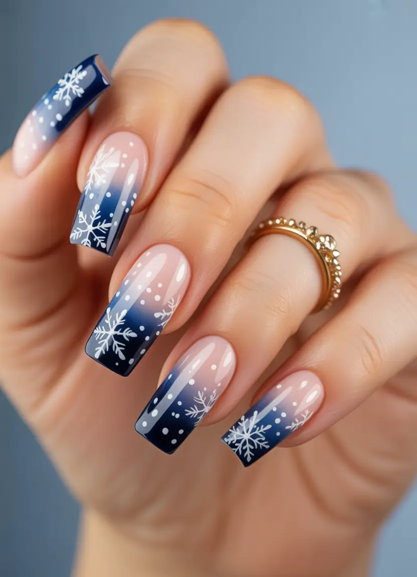 blue christmas nails winter Snowfall Ombre