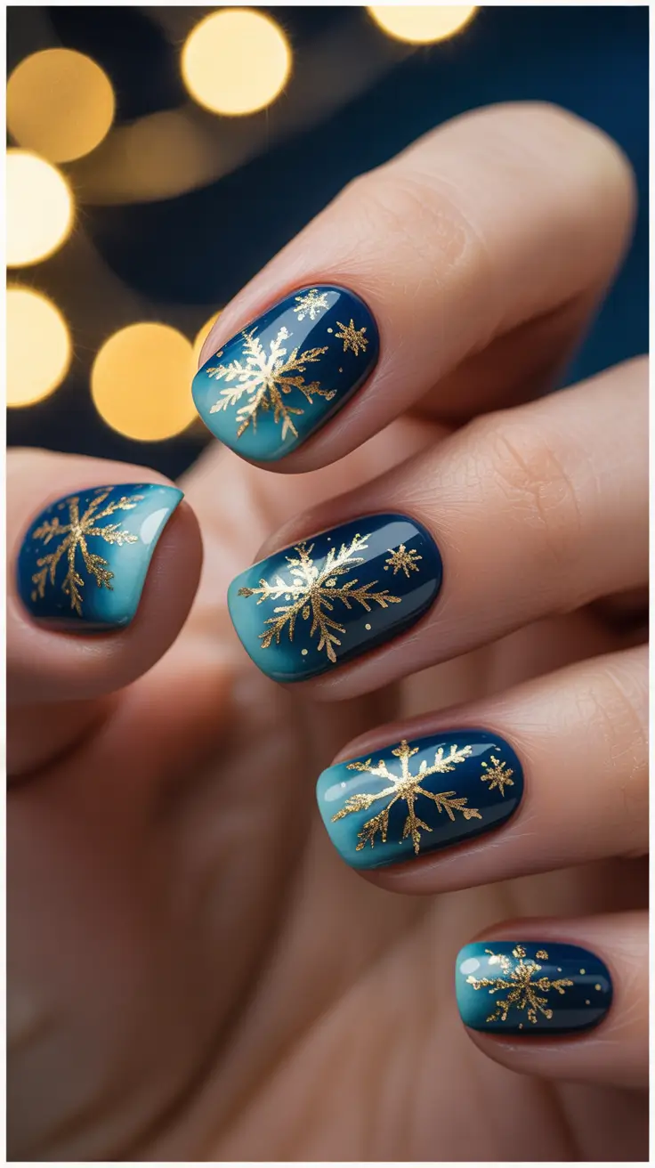 blue christmas nails winter Golden Flurry