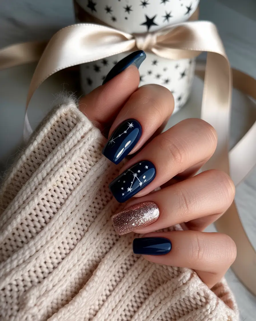 Best Blue Nails Christmas 2025 Midnight Sky Constellation