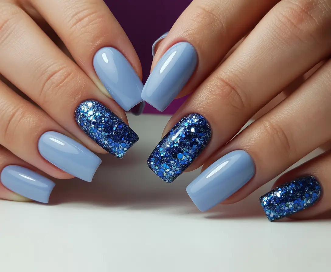 Best Blue Nails Christmas 2025 Glacial Spark Square