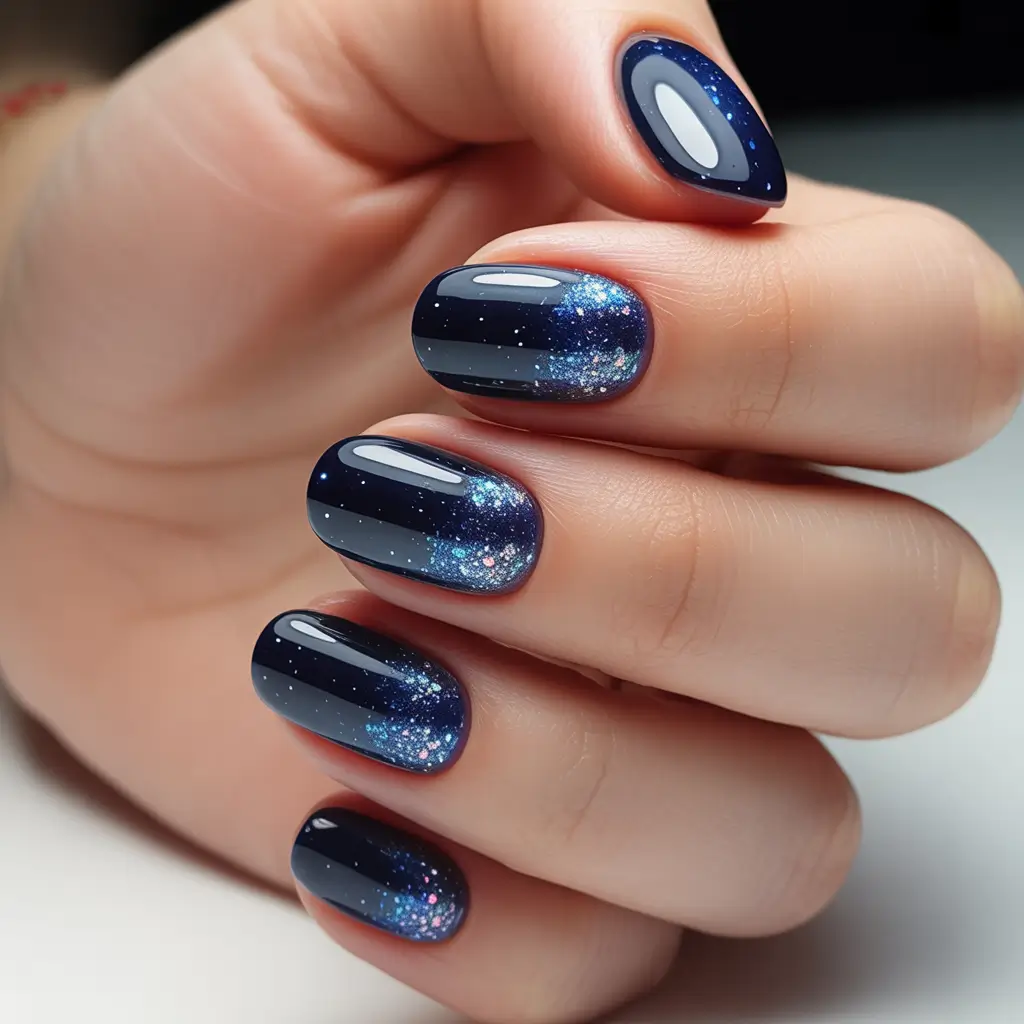 Best Blue Nails Christmas 2025 Stardust Illusion