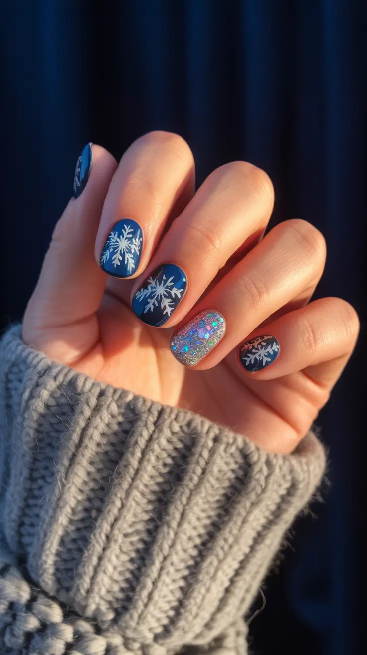 Best Blue Nails Christmas 2025 Snowfall Glow
