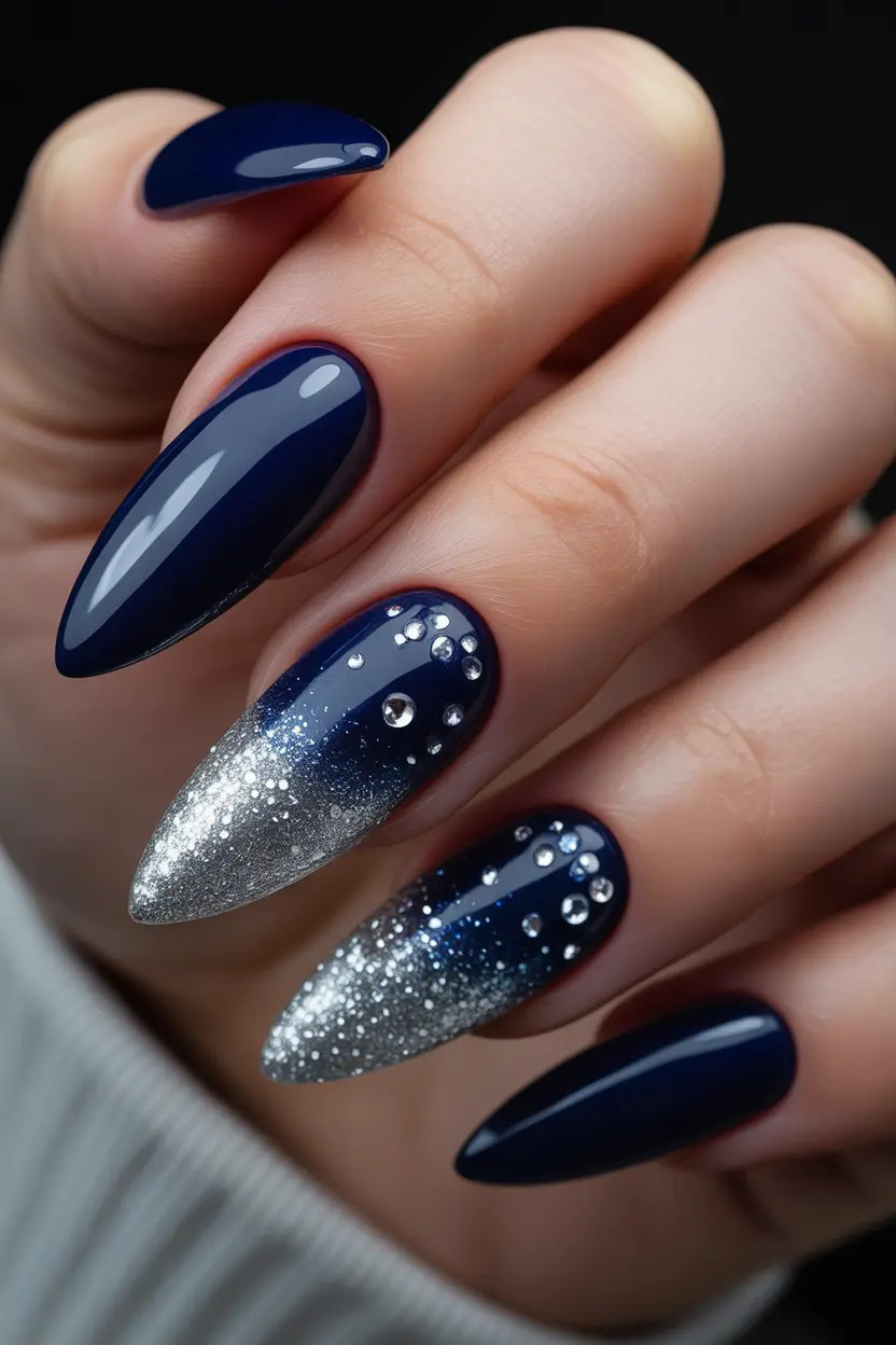 blue christmas nails winter Glam Nightfall