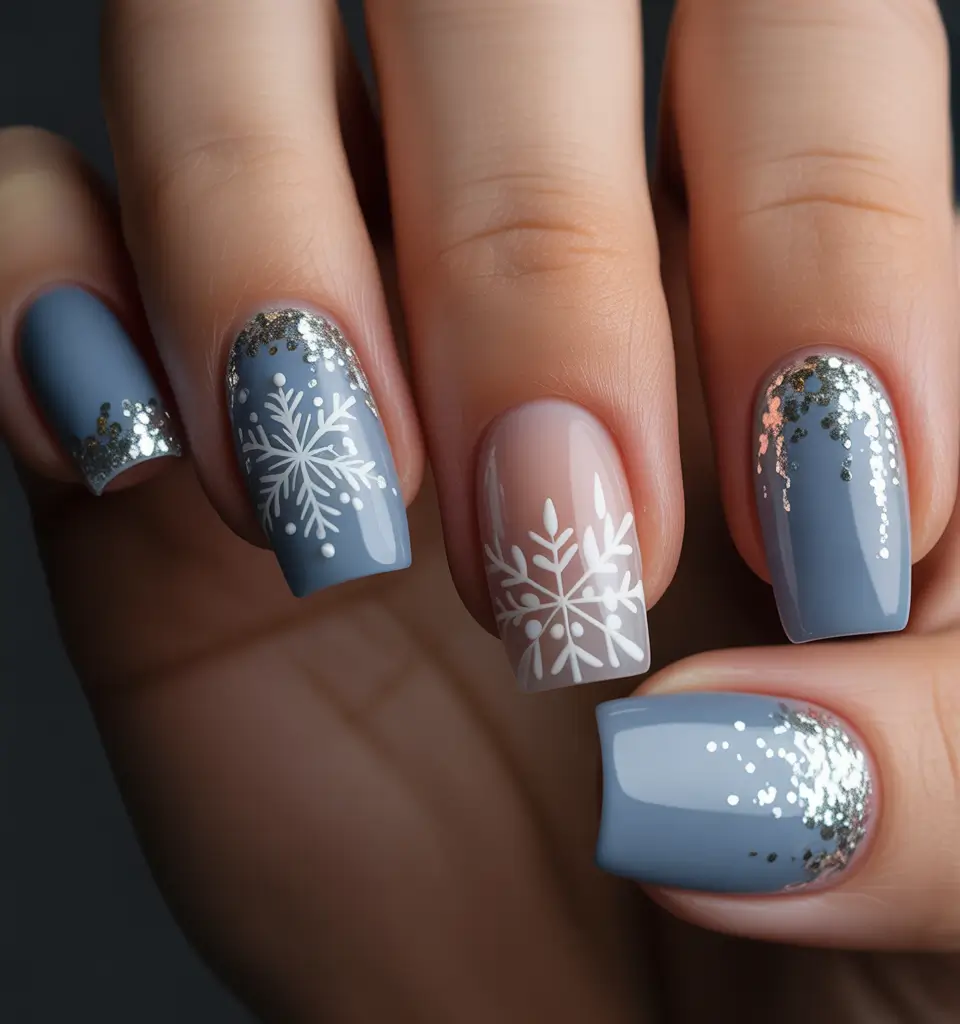 blue christmas nails winter Frosted Grace