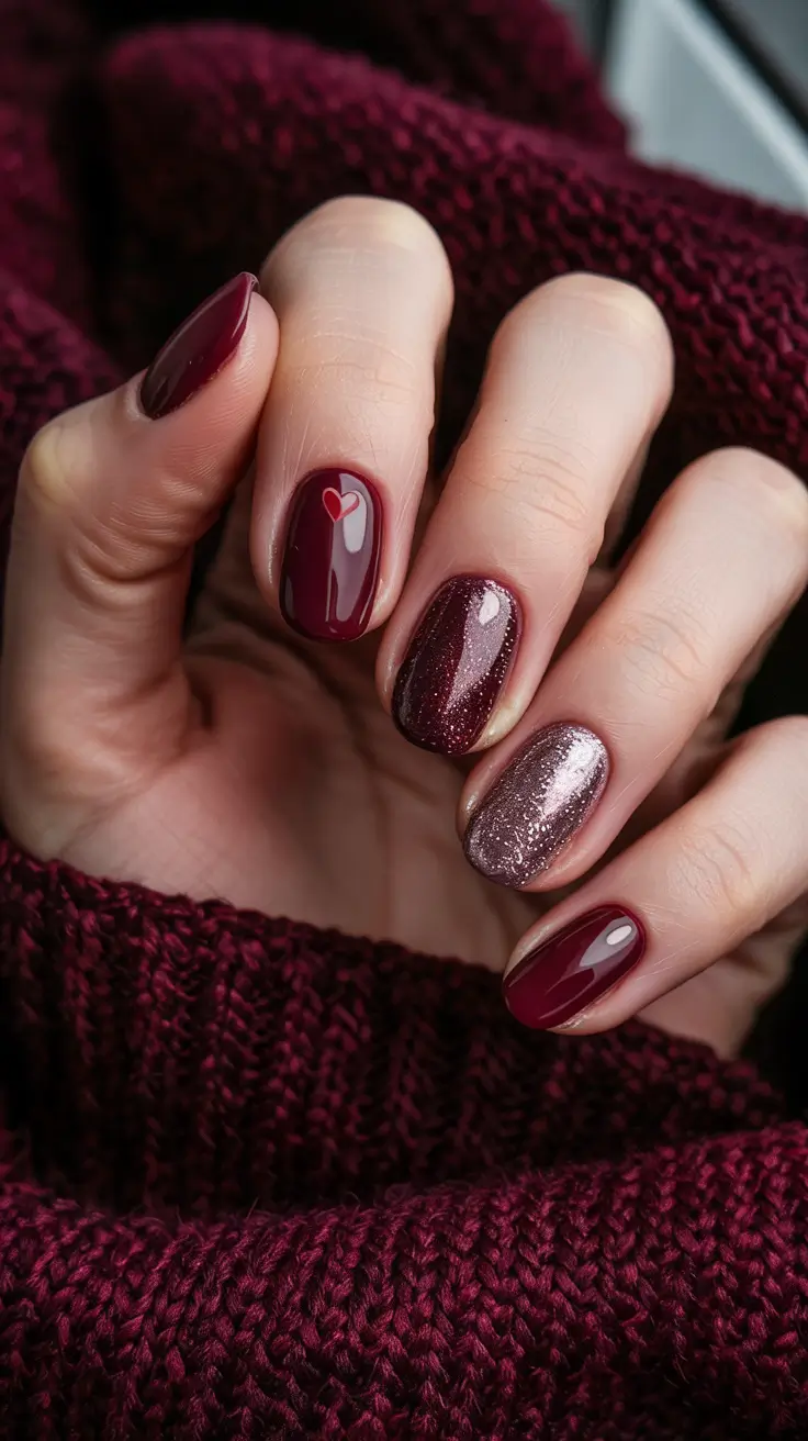 best winter nail colors 2025 Burgundy Glow with a Touch of Love