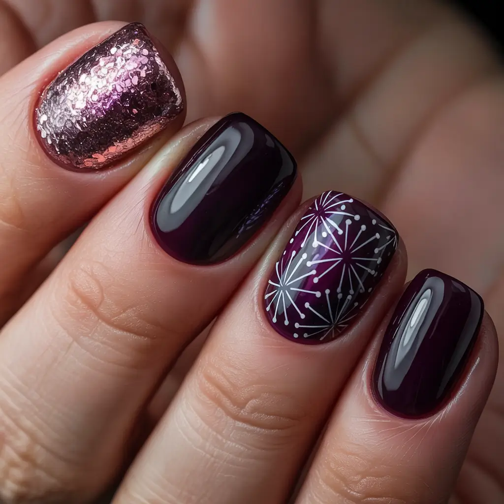 best winter nail colors 2025 Midnight Spark Nail Art