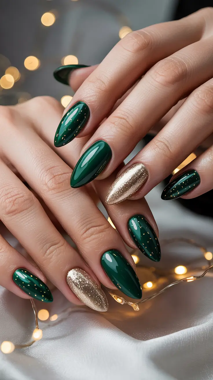 best winter nail colors 2025 emerald nights with gold