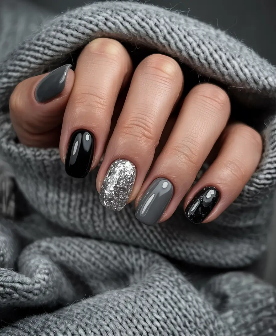 best winter nail colors 2025 Midnight Silver Contrast
