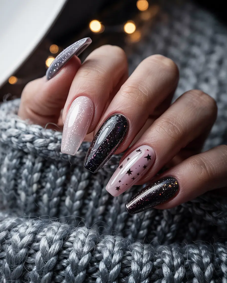 black christmas nails winter Midnight Sparkle Glam