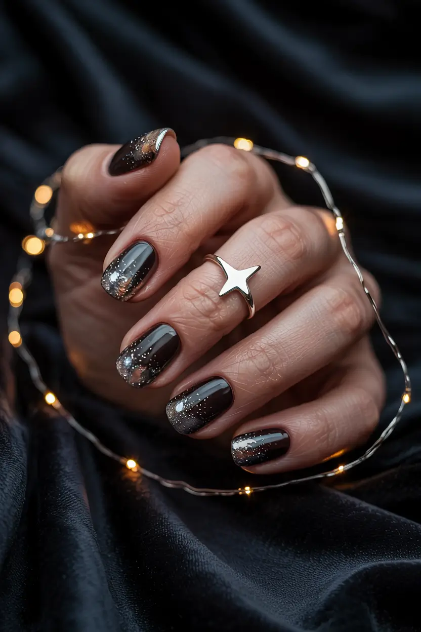 black christmas nails short Starry Velvet Night