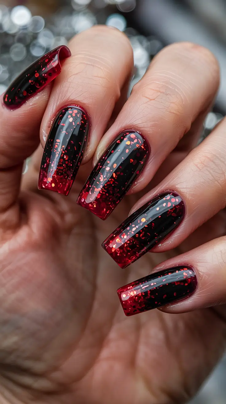black christmas nails winter Midnight Sparkle Ombre