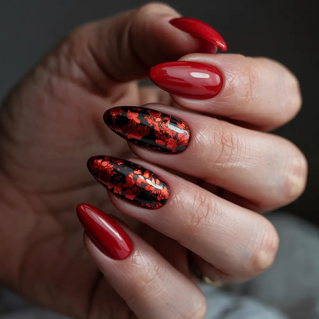 black christmas nails winter Crimson Flames and Velvet Nights