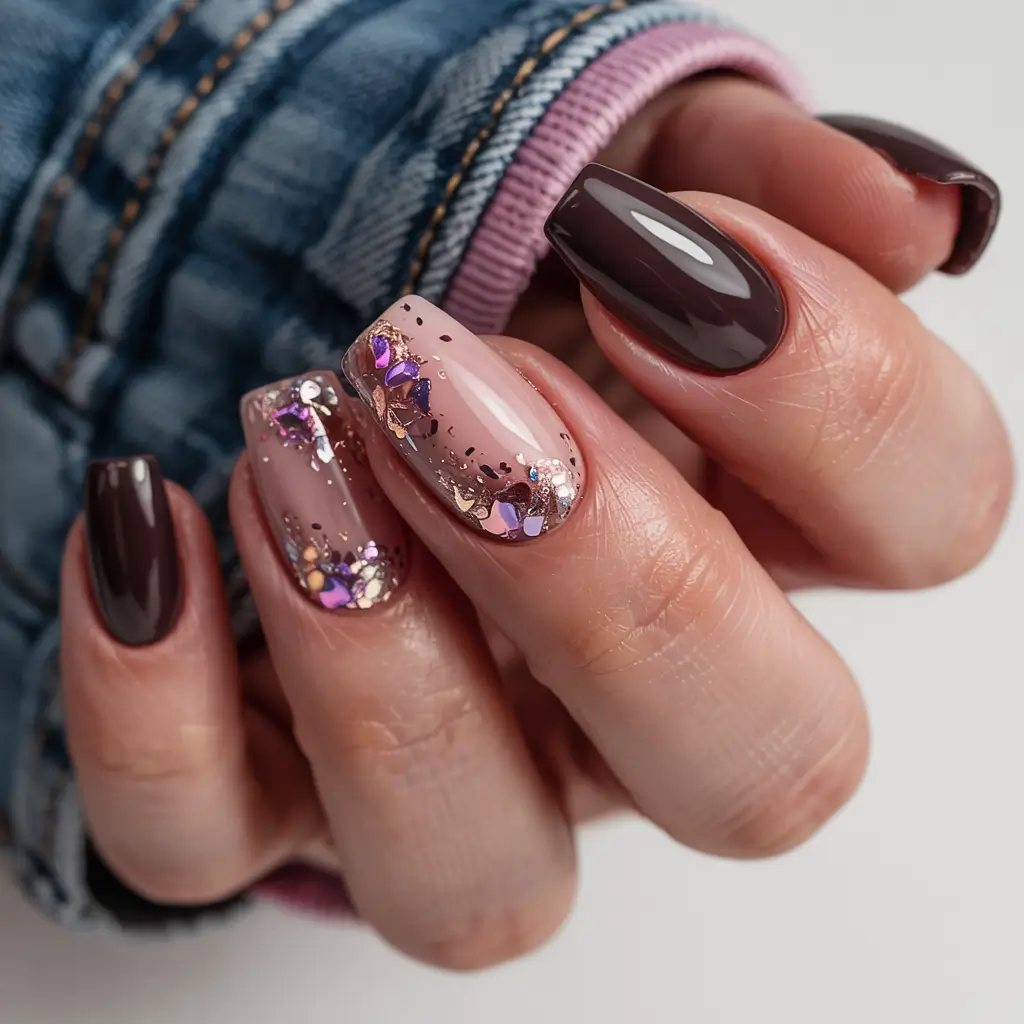 black christmas nails designs Mocha Luxe with Glitter Fusion