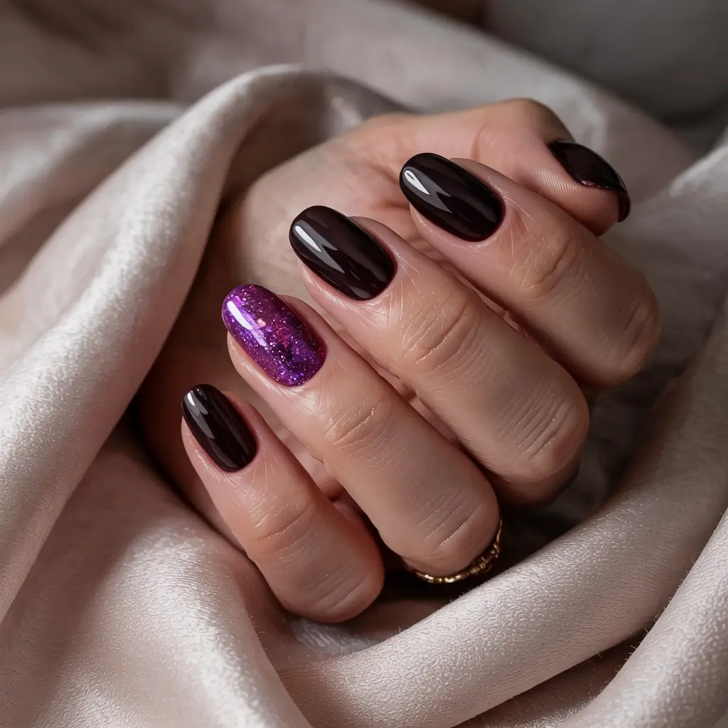 black christmas nails almond Mulberry Nights