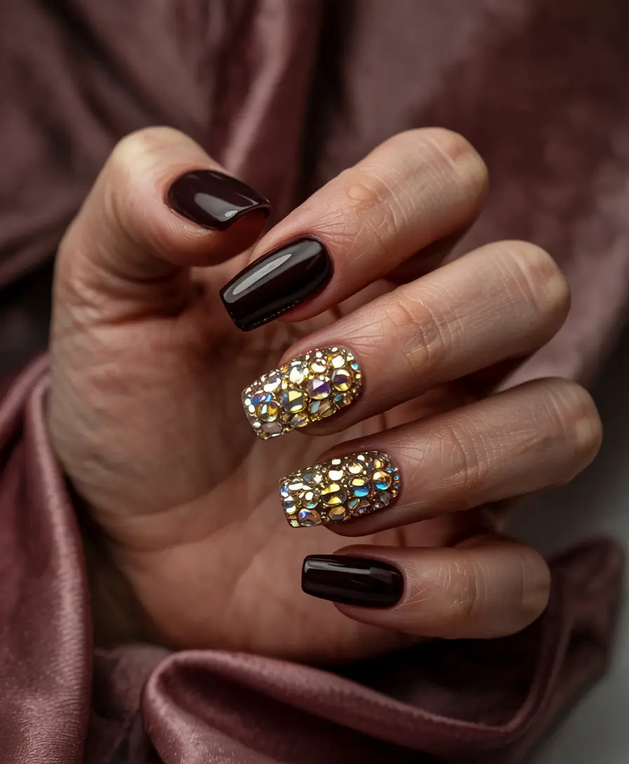 black christmas nails acrylic Golden Luxe Midnight