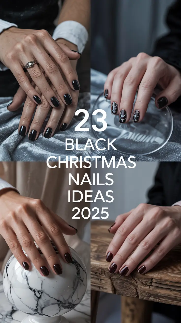 Black Christmas Nails Ideas 2025: Trendy Winter Designs Full of Charm and Sparkle