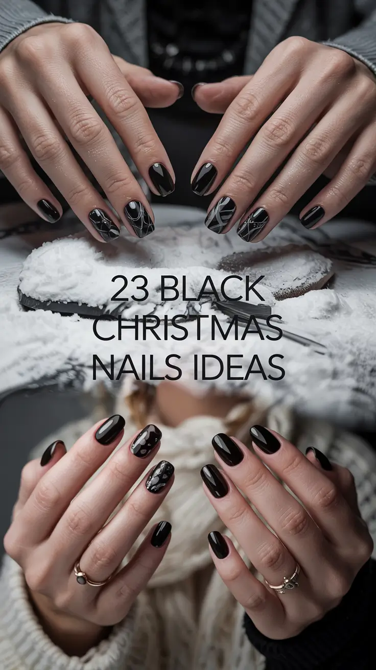 Black Christmas Nails Ideas 2025: Trendy Winter Designs Full of Charm and Sparkle