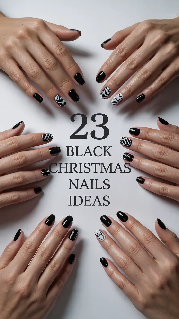 Black Christmas Nails Ideas 2025: Trendy Winter Designs Full of Charm and Sparkle