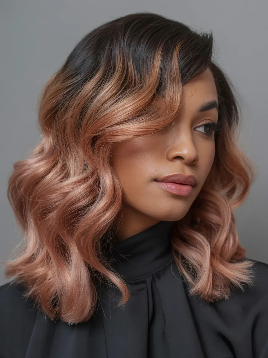 hair colors for black women natural hair Rose Gold Waves with Dark Roots