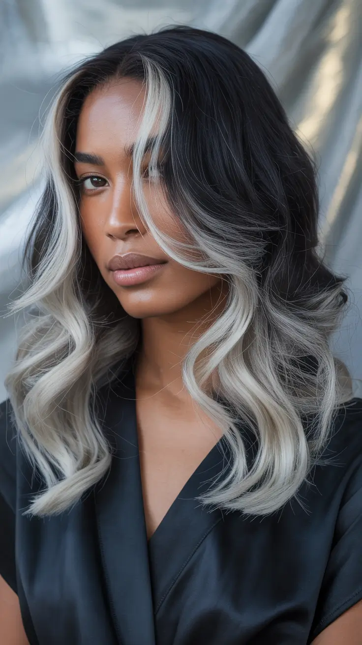 hair colors for black women wigs Black and Platinum Contrast