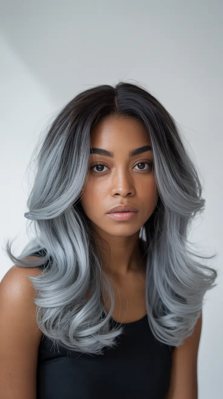 winter hair colors for black women Smoky Ash Waves