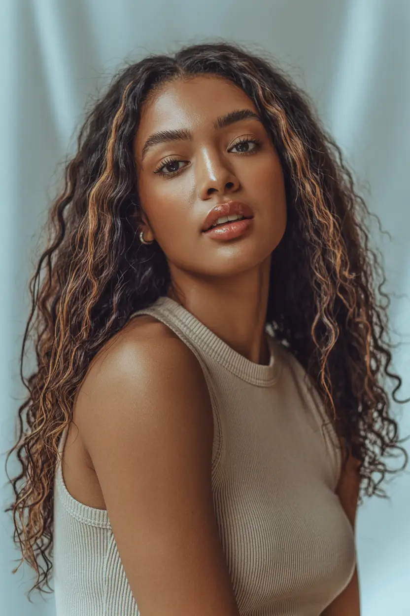 hair colors for black women curly girl Subtle Golden Strands on Curls