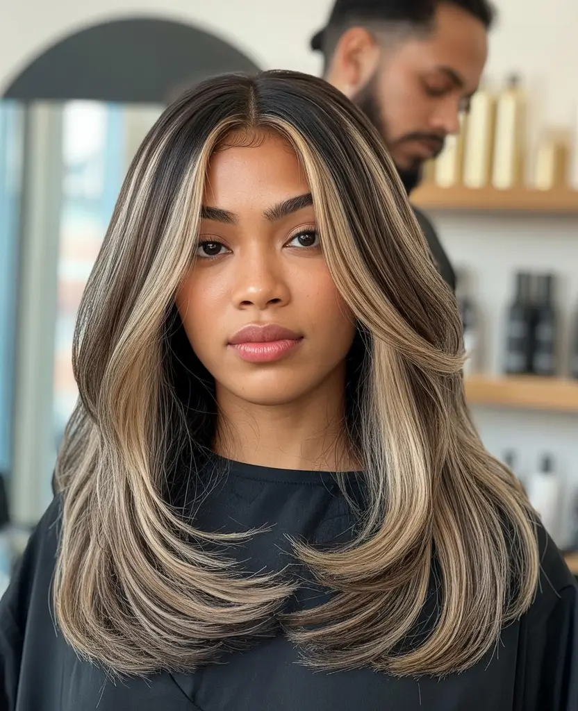 hair colors for black women natural hair Cool-Toned Layered Blend