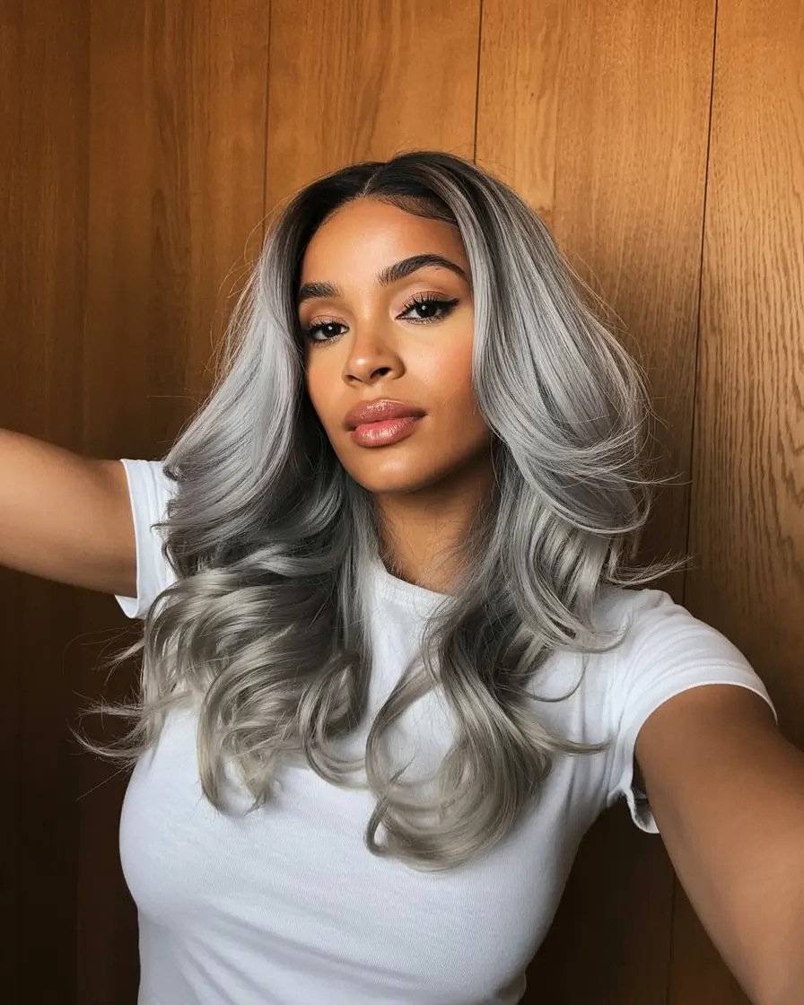 winter hair colors for black women Cool Silver Elegance