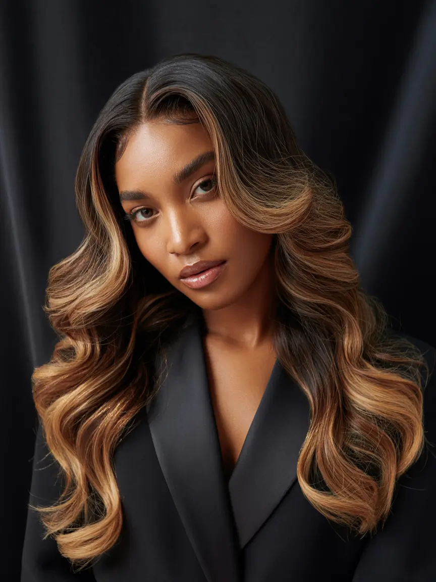 winter hair colors for black women Golden Caramel Lengths