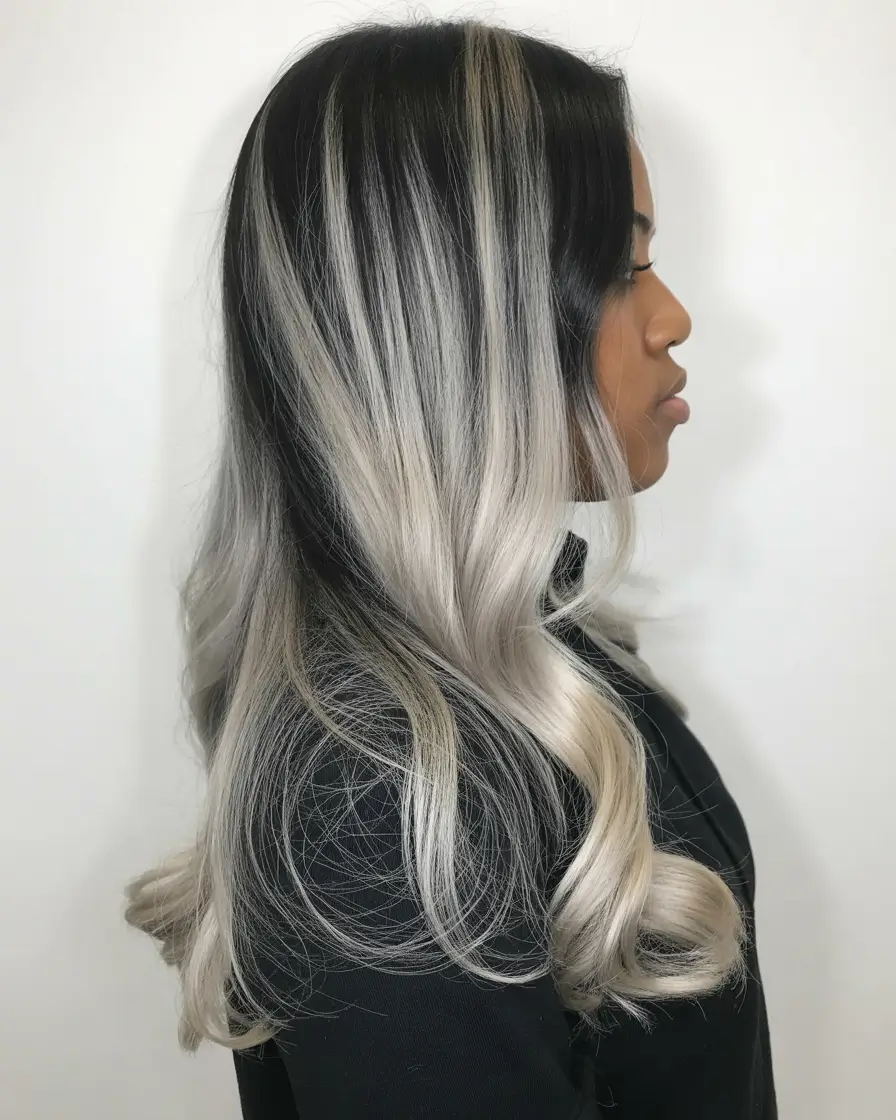 winter hair colors for black women Frosted Silver Ombre