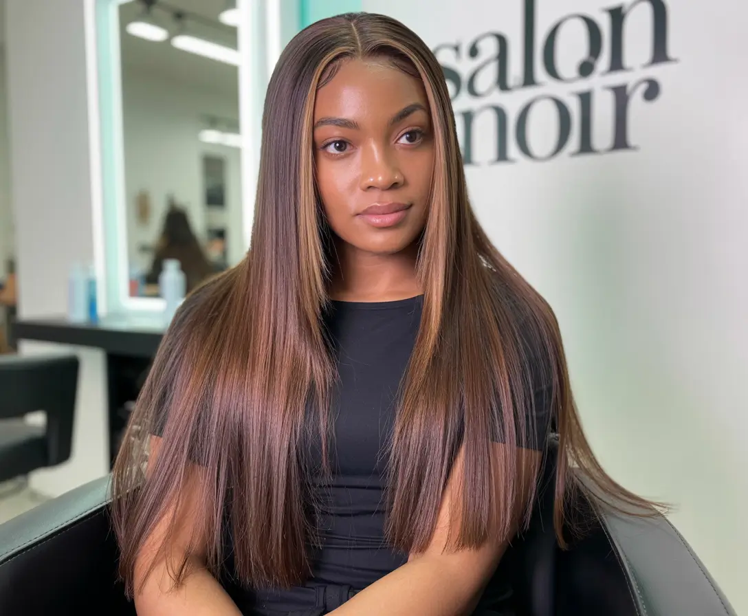 hair colors for black women 2025 Sleek Chestnut Shine