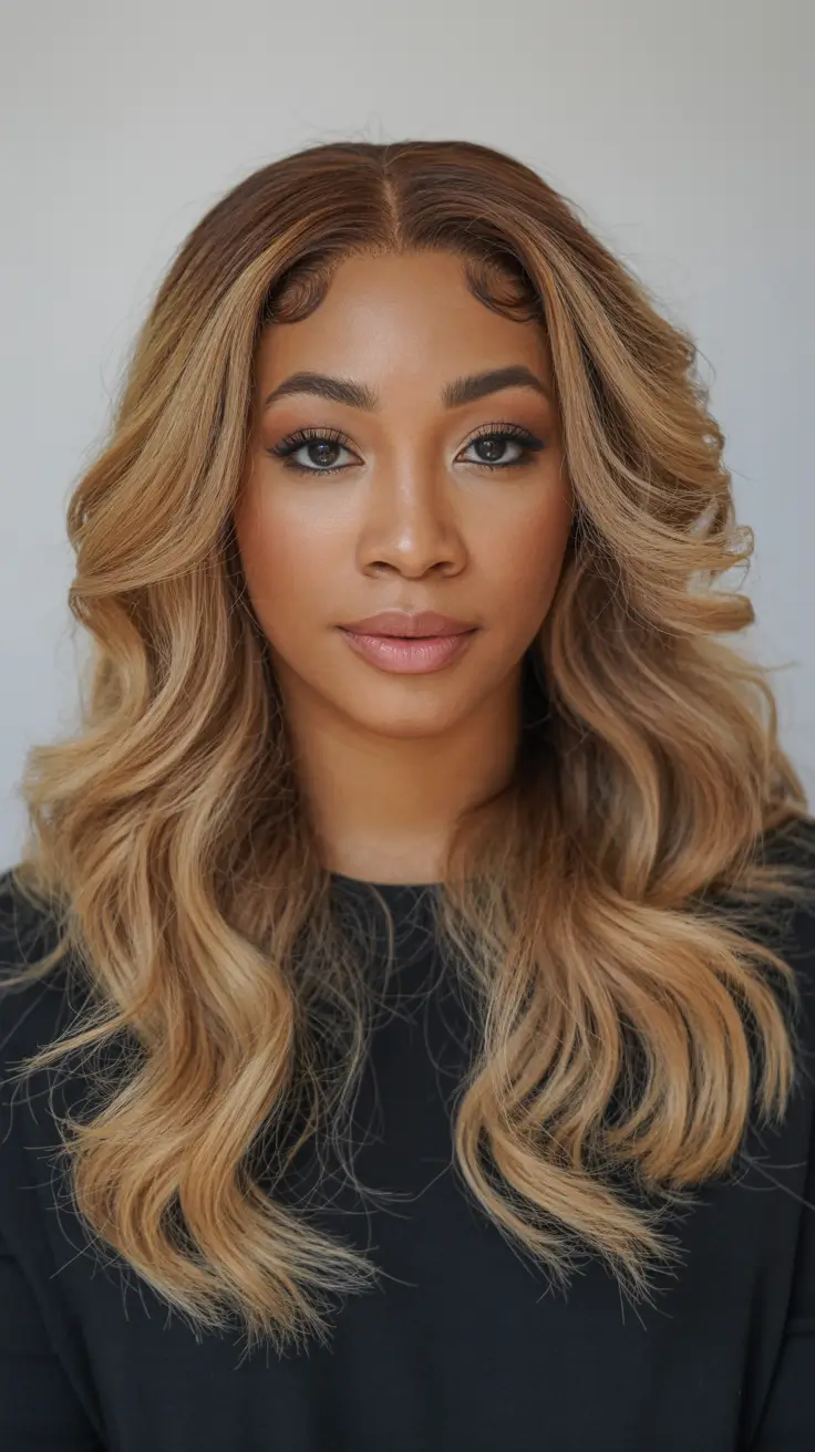 winter hair colors for black women Warm Honeyed Layers