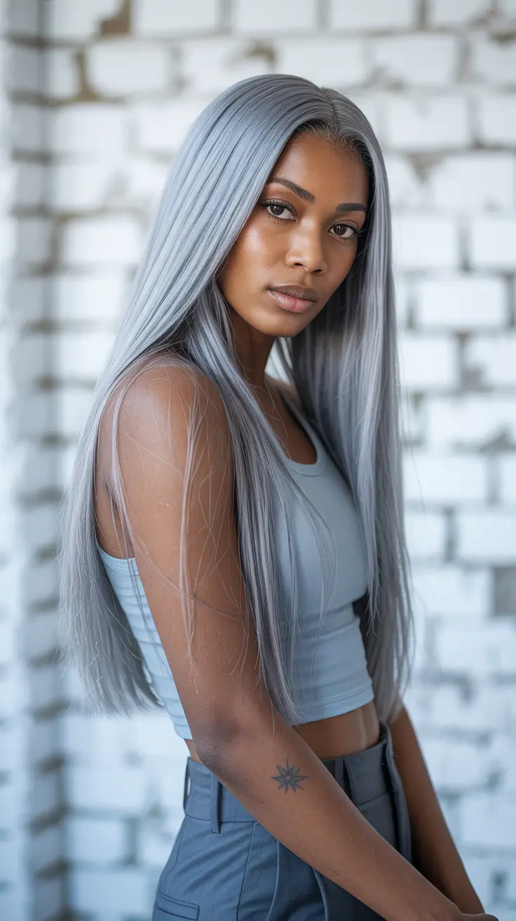 winter hair colors for black women Steel Grey Statement