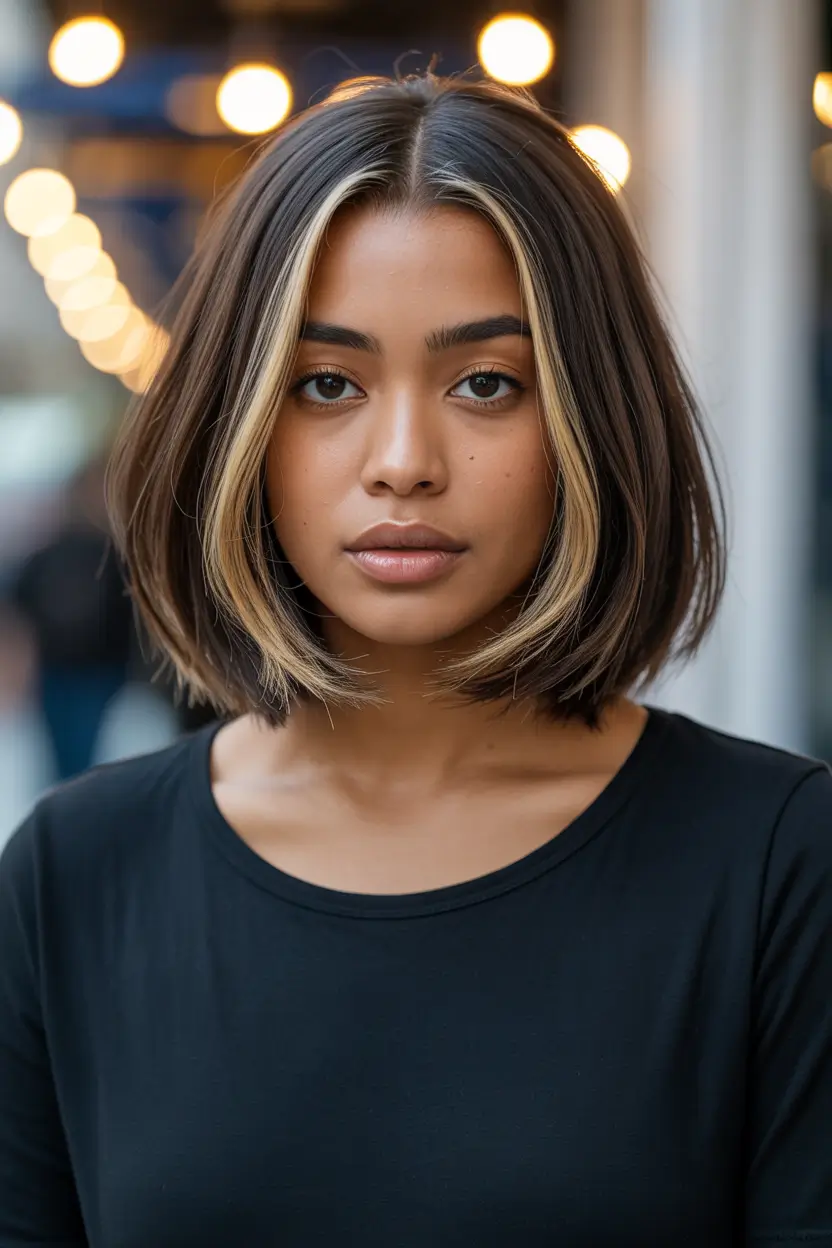 winter hair colors for black women short Modern Highlighted Bob