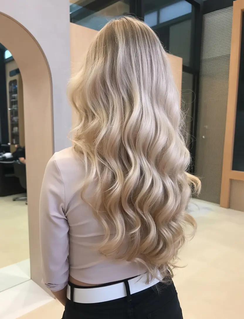 winter hair colors for blondes Vanilla Cream Blonde with Long Waves