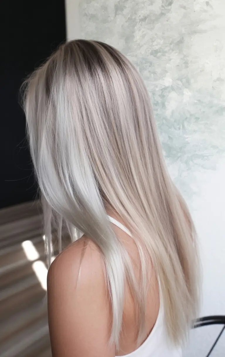 winter hair colors for blondes Ash Blonde with Shadowed Roots
