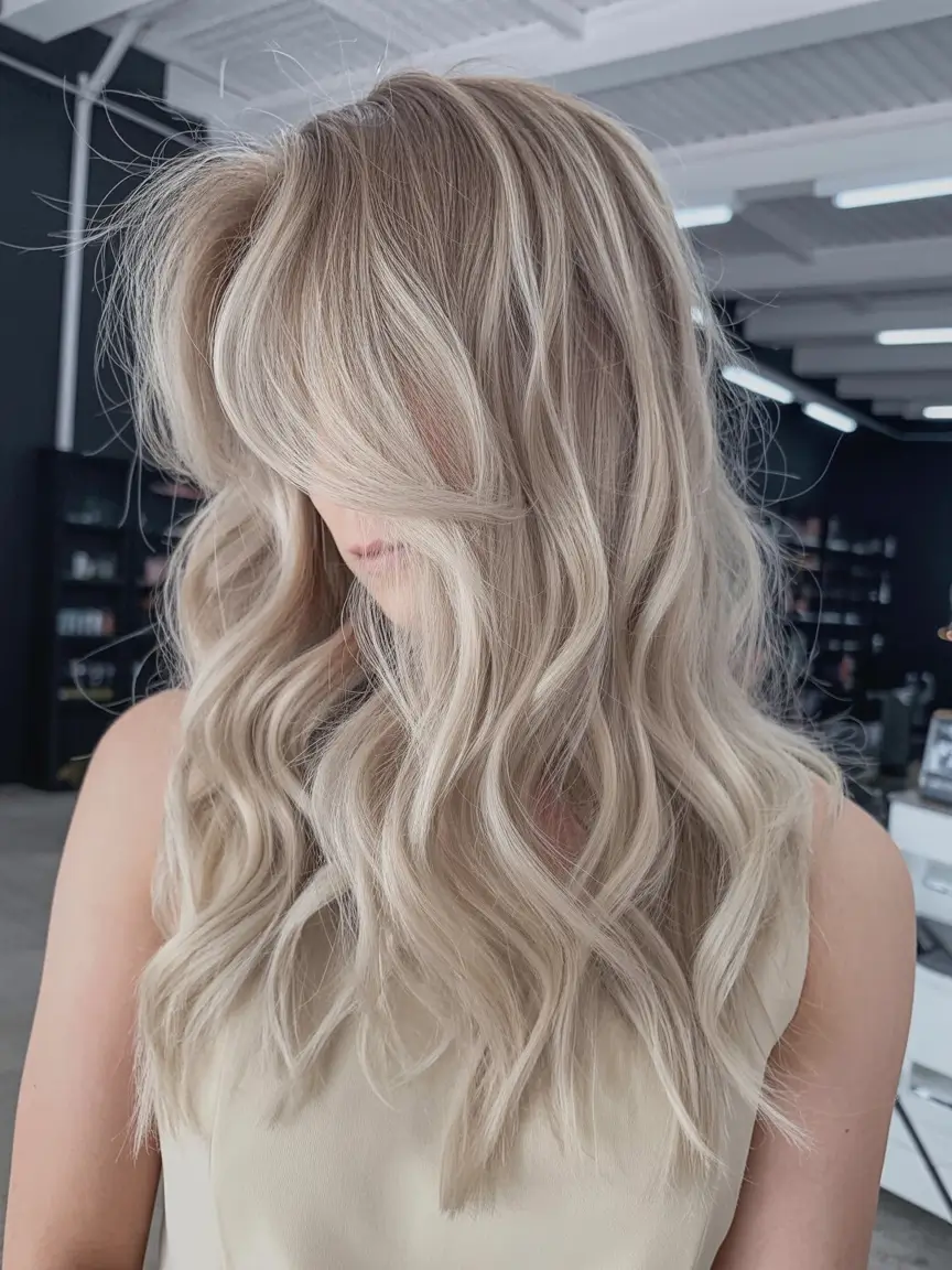 winter hair colors for blondes Frosty Balayage Curls