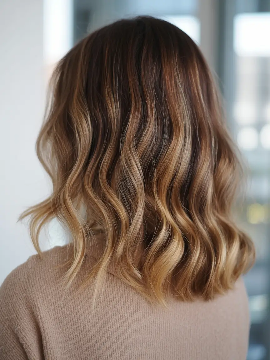 Brown Hair Color Ideas Winter 2025-2026 Golden Caramel Lob