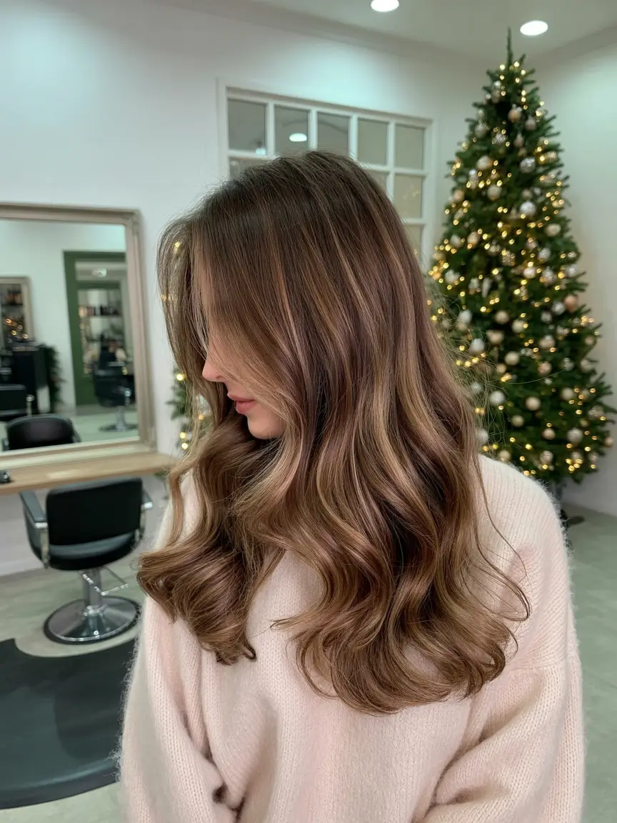 Brown Hair Color Ideas Winter 2025-2026 Chestnut Glow with Long Waves