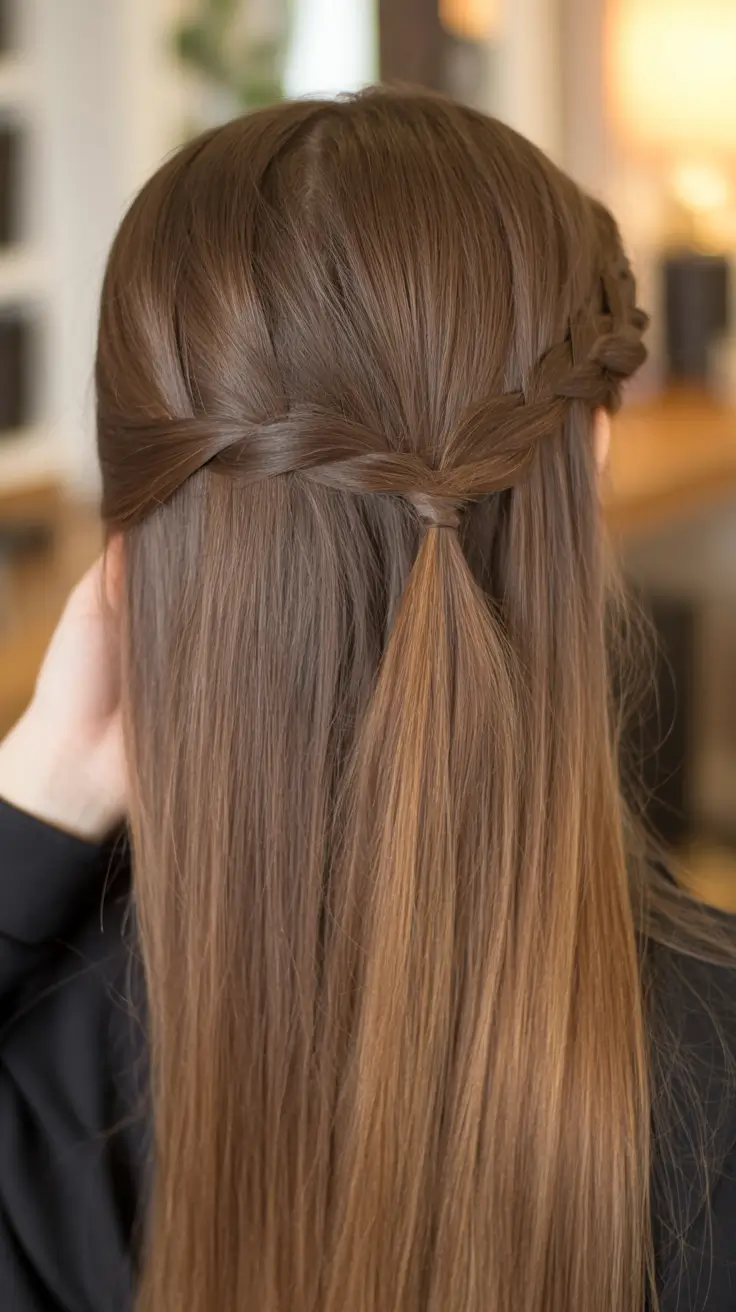 Brown Hair Color Ideas Winter 2025-2026 Half-Twisted Waterfall Braid