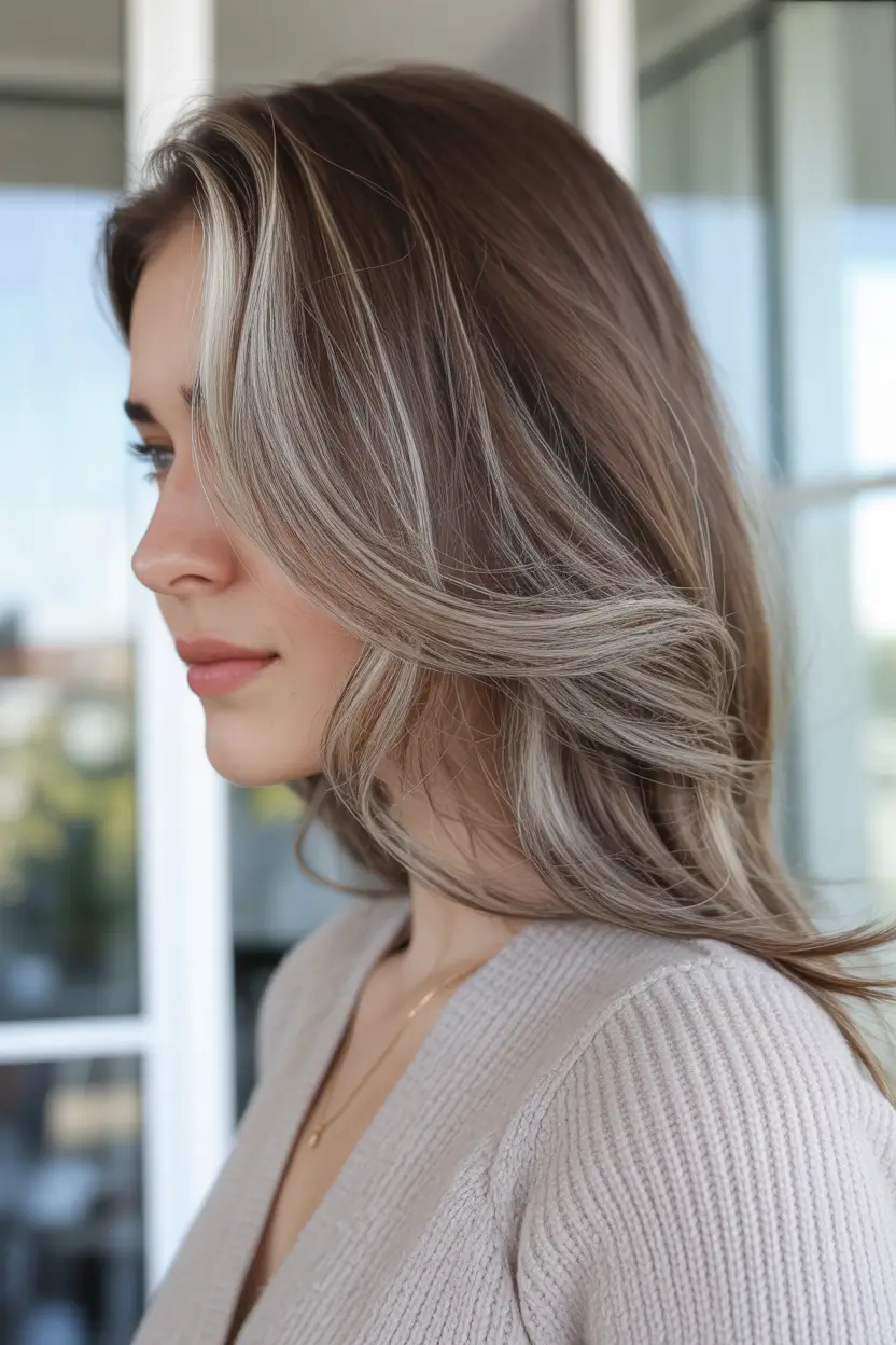 Brown Hair Color Ideas Winter 2025-2026 Ashy Brunette with Cool Face-Framing Highlights