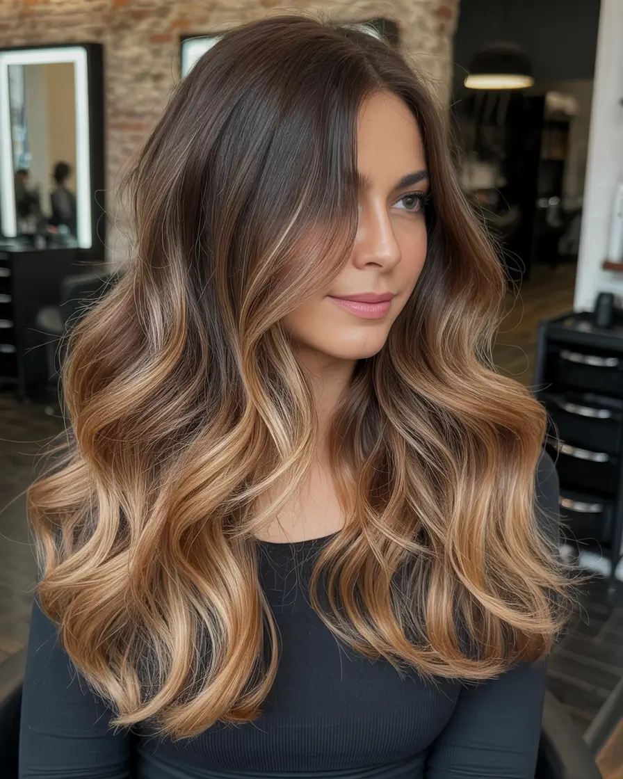 Brown Hair Color Ideas Winter 2025-2026 Golden Brunette Waves