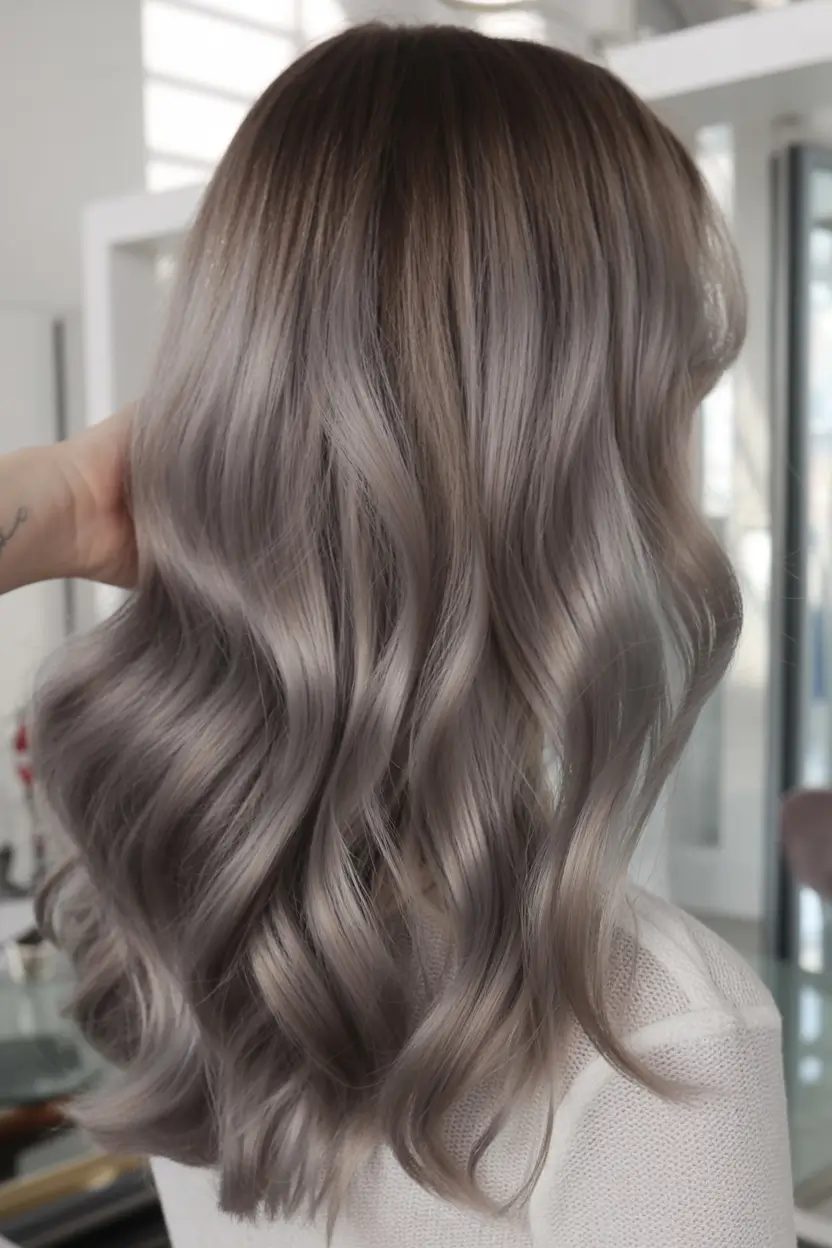 Brown Hair Color Ideas Winter 2025-2026 Glossy Silvered Brunette