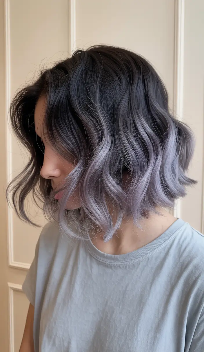 winter hair colors for brunettes short Cool Short Waves With Lavender Undertones